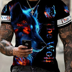 Men's Wolf Graphic T-shirt Casual Tee for Summer