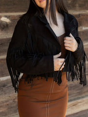 Tassel Cropped Jacket Open Front Long Sleeve Outerwear