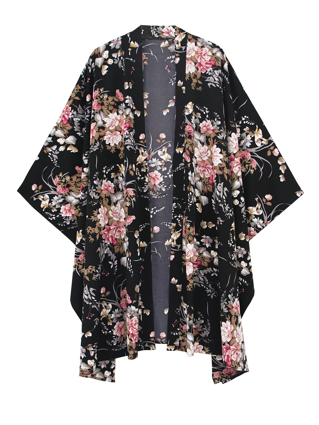 Floral Print Loose Cover Up Cardigan Kimono Sleeve