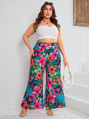 Boho Pants Women's Plus Floral Print Wide Leg Trousers
