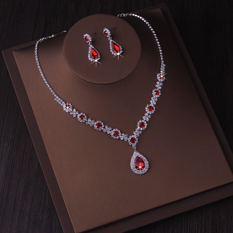 Women's Necklace Earrings Set with Artificial Diamonds for Bridal Wedding Dress