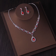 Women's Necklace Earrings Set with Artificial Diamonds for Bridal Wedding Dress