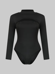 Solid Cut Out Long Sleeve Mock Neck Bodysuit