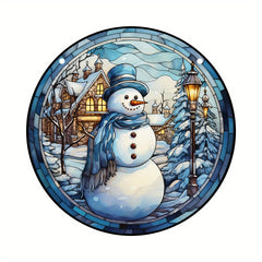 Christmas Snowman Suncatcher Stained Glass Window Hanging