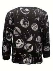 Goth Sports Top Women's Plus Graphic Print Long Sleeve Tee