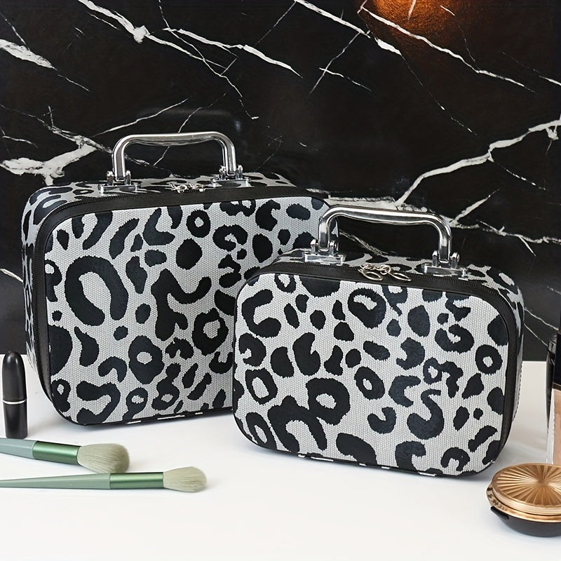 Leopard Print Makeup Train Case Large Capacity Organizer Bag