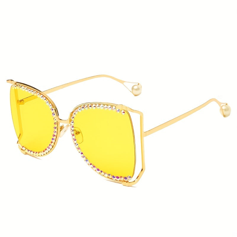Rhinestone Hollow Sunglasses with Gradient Lens