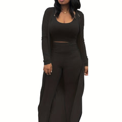 Three Piece Cardigan Top Pants Set for Women