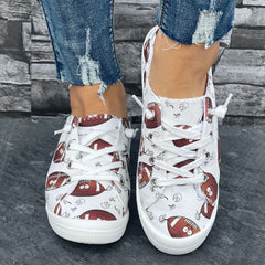 Cartoon Rugby Pattern Women's Flat Shoes Lightweight Soft And Comfortable