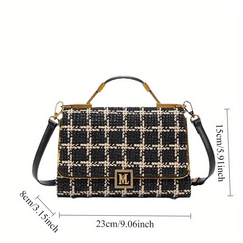 Houndstooth Split Leather Top Handle Shoulder Bag