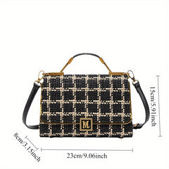 Houndstooth Split Leather Top Handle Shoulder Bag