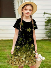 Shamrock Print Crew Neck Short Sleeve Dress