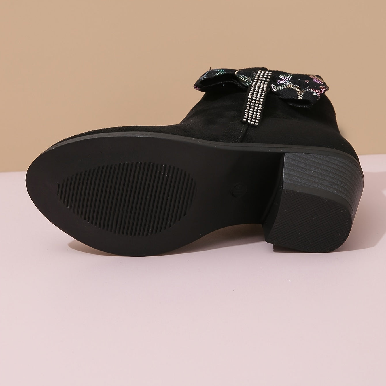 Girls' Rhinestone Bowknot Boots with Zipper