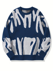 Men's Abstract Graphic Sweater Casual Pullover for Fall and Winter