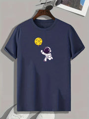 Monster & Planet Balloon Print Men's Comfy Tee for Outdoor Summer