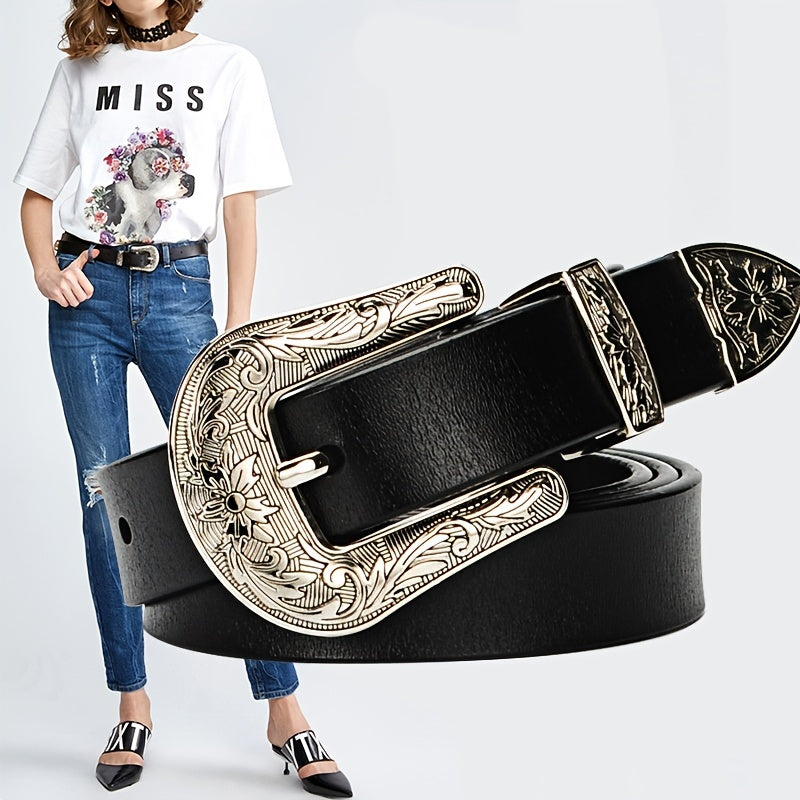 Women's Leather Belt Cowboy Cowgirl Decor Belt For Suit Jeans