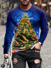 Christmas Tree Print Men's Long Sleeve Tee Stylish Autumn Shirt