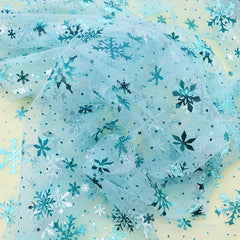 1pc Christmas Snowflake Tulle Silvery Decal Organza Mesh Cloth DIY Fabric