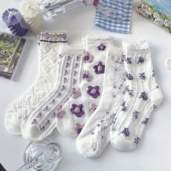 3D Floral Textured Ruffle Socks Women's Stockings