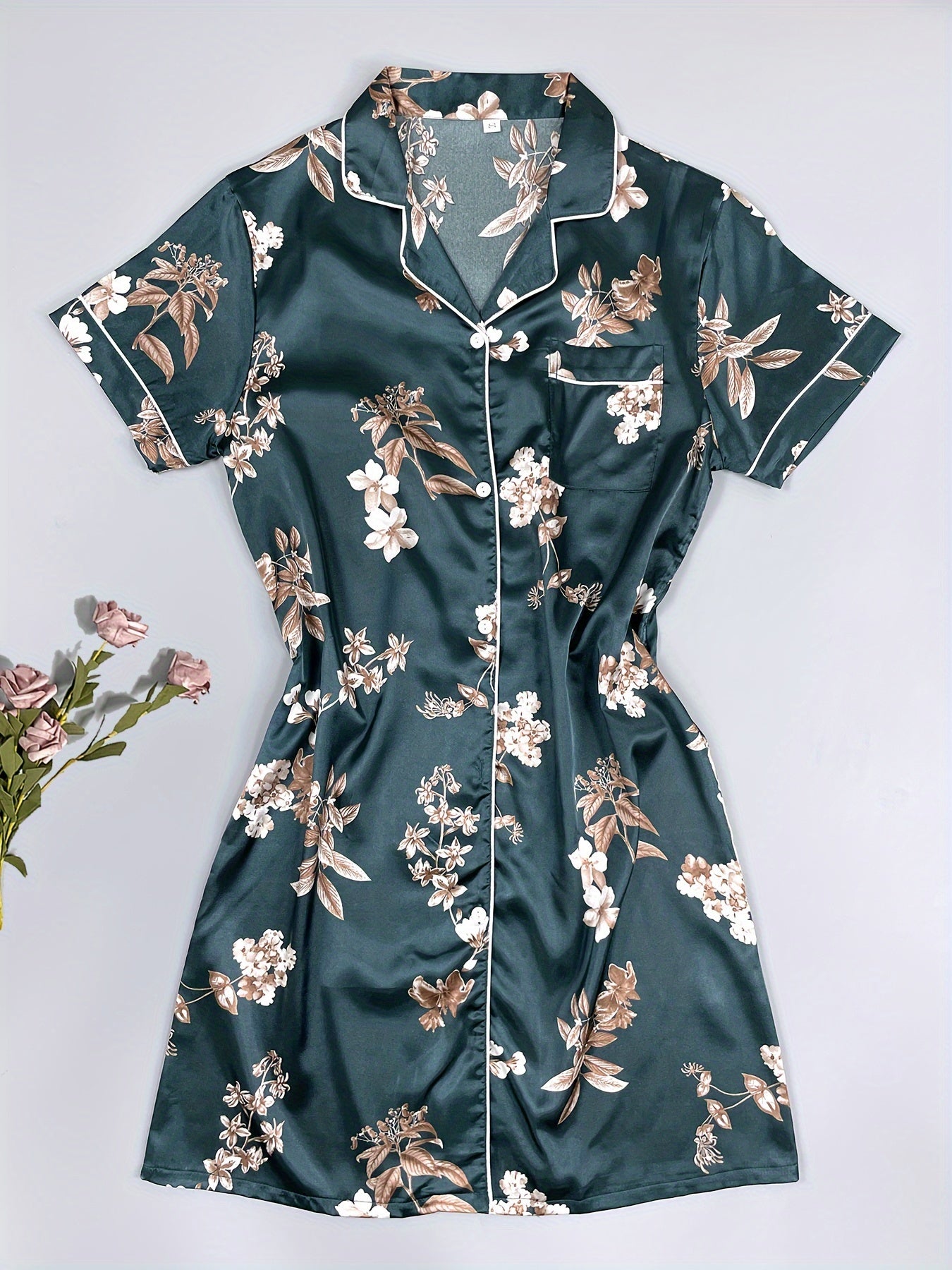 Floral Print Short Sleeve NightDress Pajama Dress Women's Sleepwear