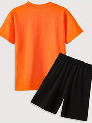 Boys 2-Piece Hoodie & Shorts Set Round Neck Top Casual Kids Clothes