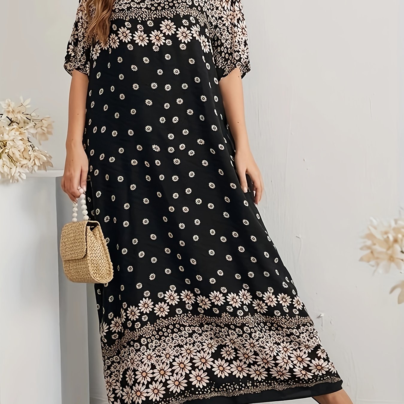 Daisy Print Kaftan Dress for Women
