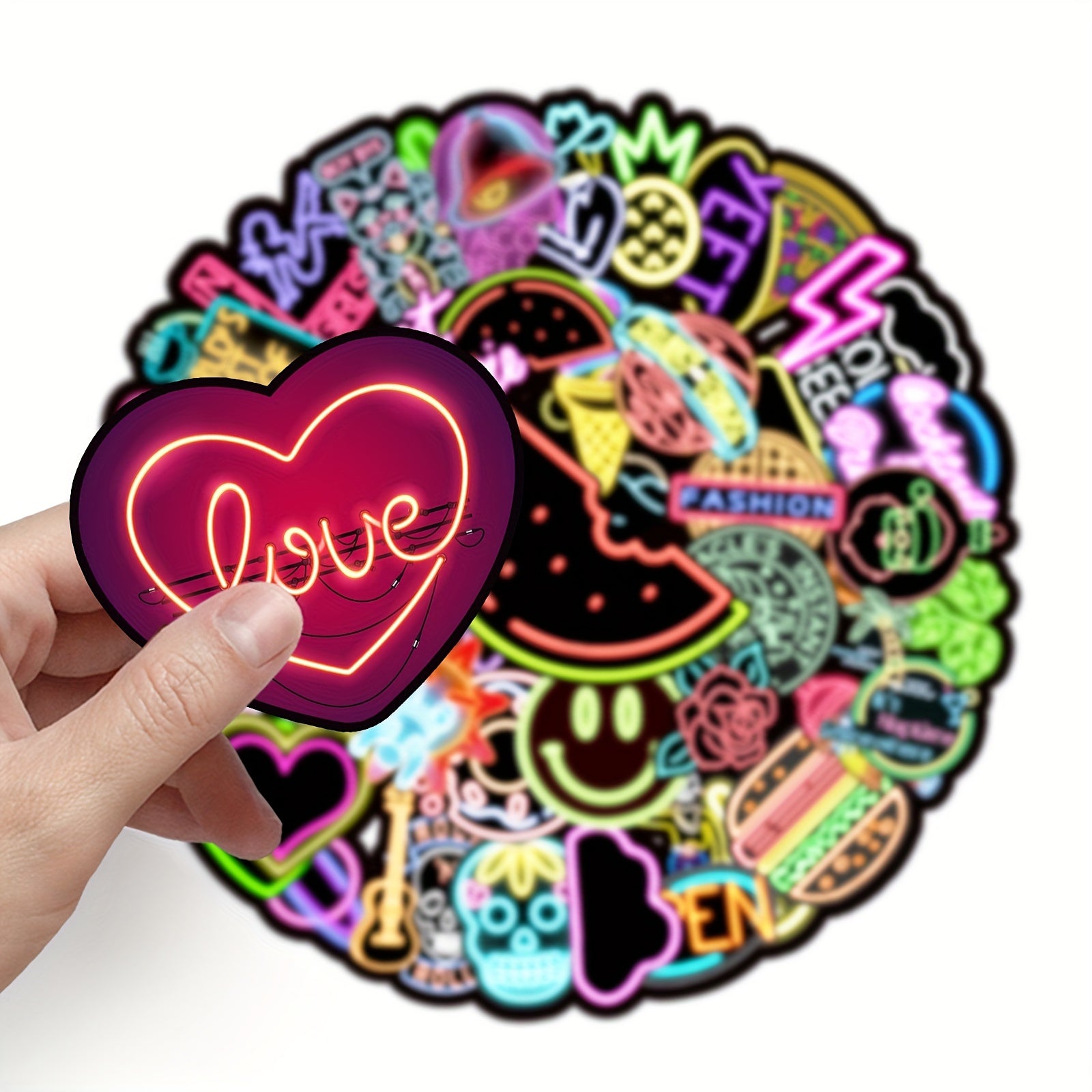 50pcs Neon Light Cake Doodle Birthday Sticker Set
