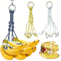 Boho Banana Hanger with Wooden Beads Fruit Vegetables Organizer