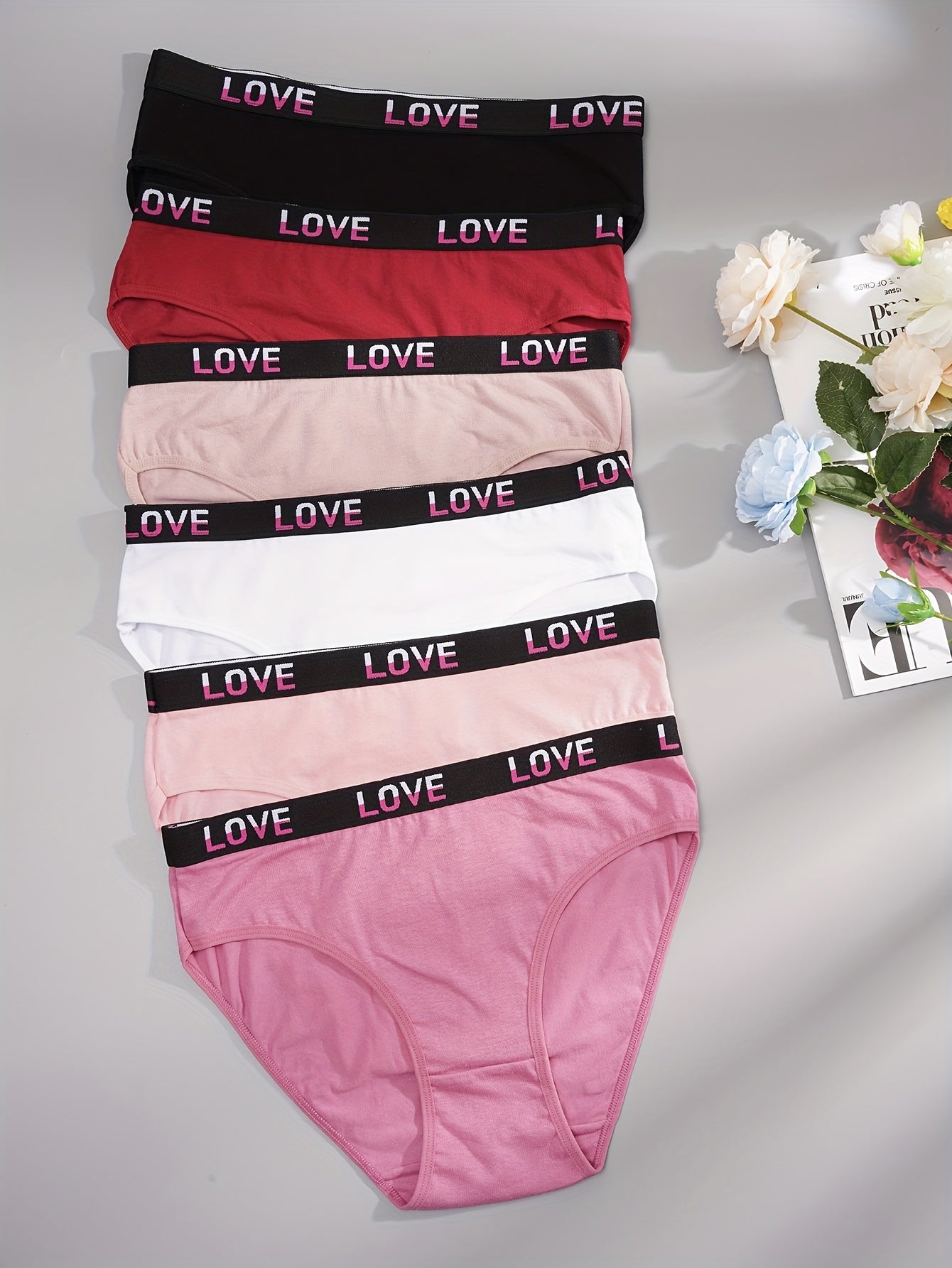 6pcs Letter Print Briefs Comfy Stretchy Panties Women's Lingerie