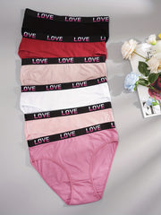 6pcs Letter Print Briefs Comfy Stretchy Panties Women's Lingerie