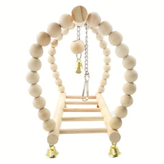 Wooden Hanging Bell Bird Cage Toy for Small Birds