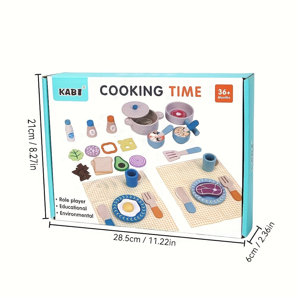 Wooden Pretend Play Kitchen Set with Food & Utensils for Picnics & Cooking Fun