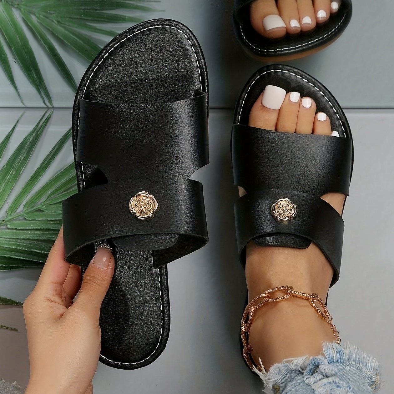 Women's Flat Slide Sandals Casual Open Toe Slip On Outdoor Beach Slide Shoes