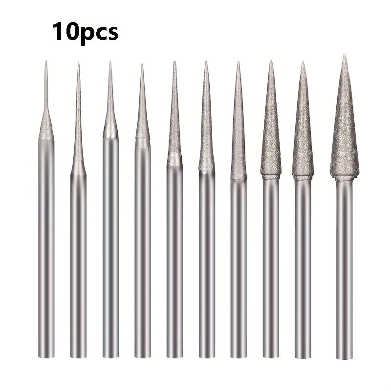10pcs Diamond Mounted Grinding Head Burrs Stone Carving Bits for Rotary Tools