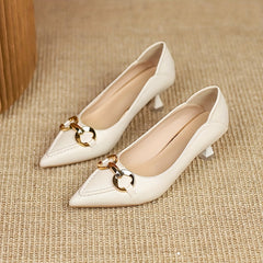 Metal Decor Stiletto Heels Pointed Toe Pumps