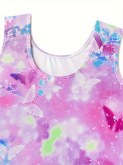 Butterfly Graffiti Sleeveless Gymnastics Suit for Girls