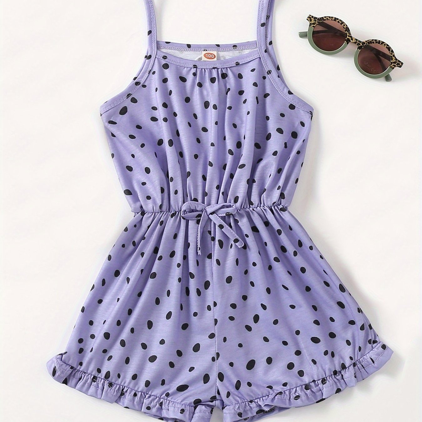 Girls Polka Dot Sleeveless Romper Comfortable Jumpsuit For Summer