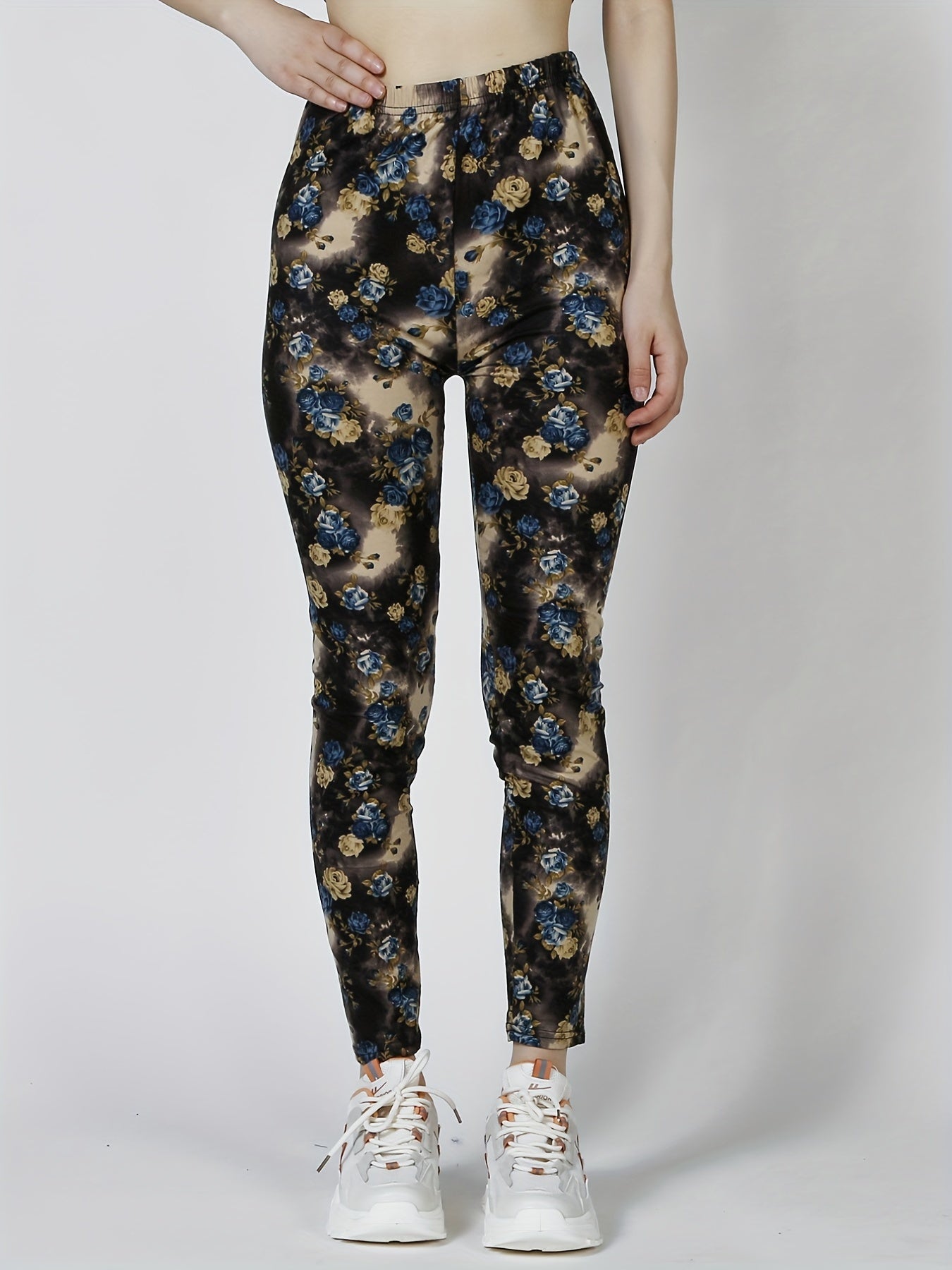 Floral Print Skinny Leggings Stretchy Women's Clothing