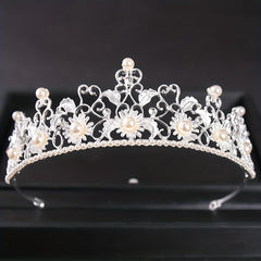 Vintage Baroque Sunflower Crown Tiara Bridal Faux Pearl Hair Accessories