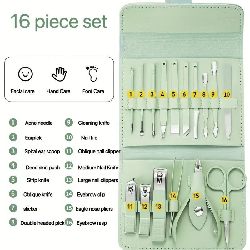 16Pcs Nail Clippers Set Foldable Manicure Tool Box Pedicure Tool