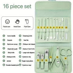 16Pcs Nail Clippers Set Foldable Manicure Tool Box Pedicure Tool