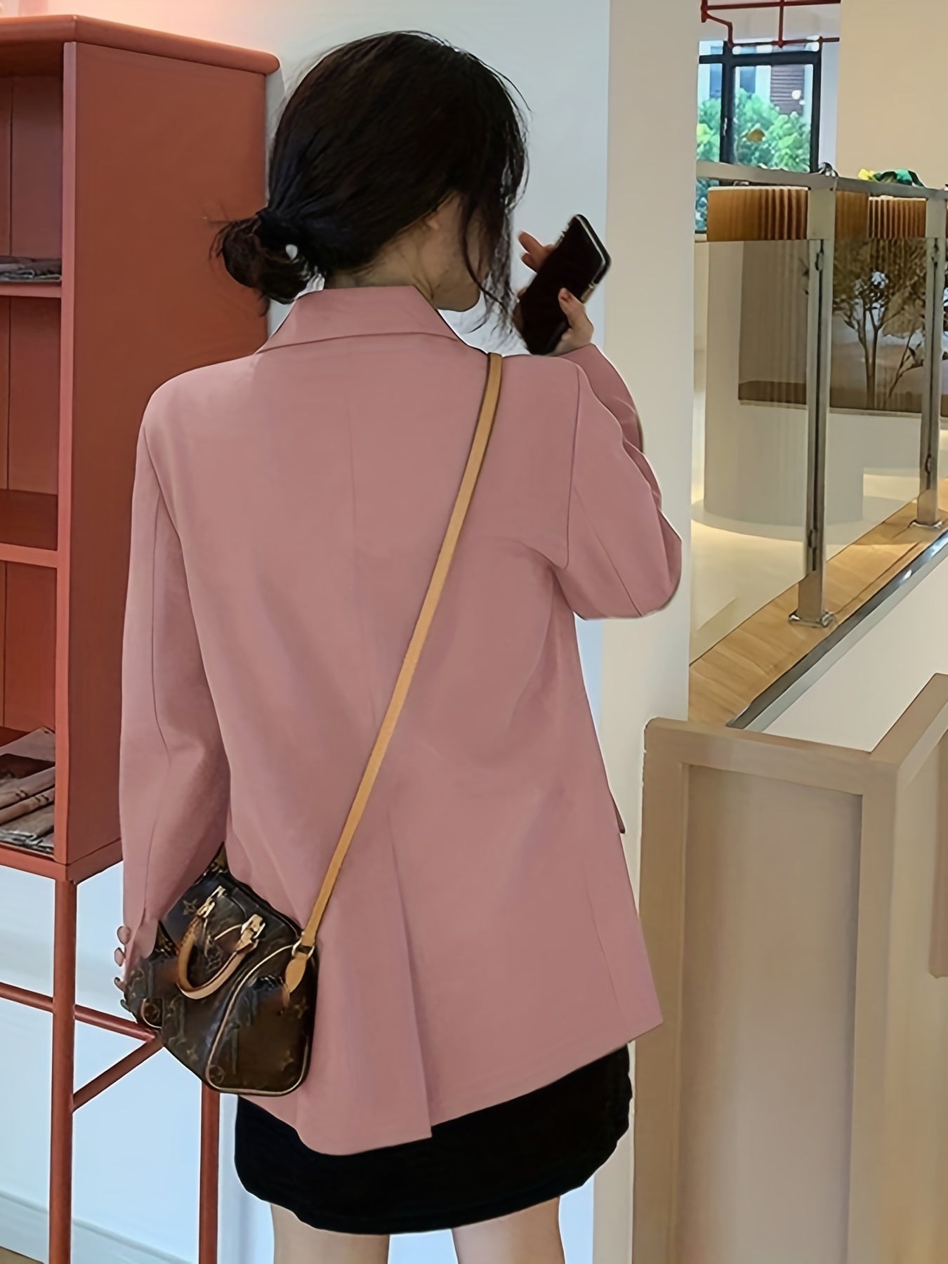 Solid Button Front Blazer Lapel Long Sleeve Blazer