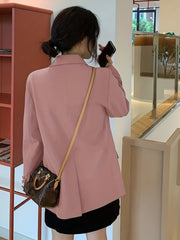 Solid Button Front Blazer Lapel Long Sleeve Blazer