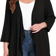 Solid Half Sleeve Open Front Cardigan