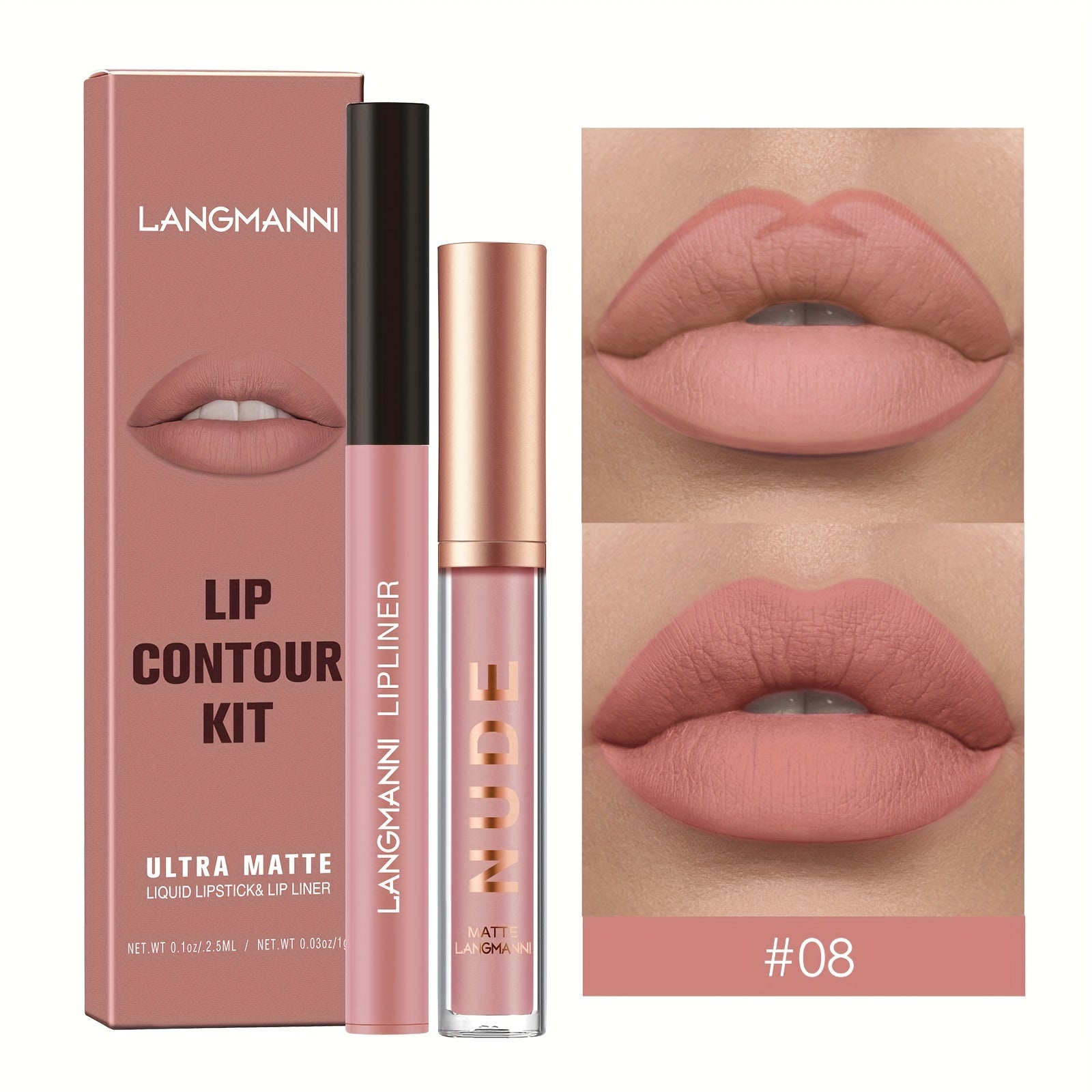 LANGMANNI Lipgloss Lipliner Set Waterproof Liquid Lipstick