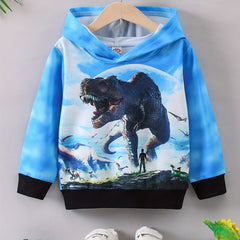 Dino 3D Print Boys Hooded Sweatshirt Spring Fall Long Sleeve Kids Clothing