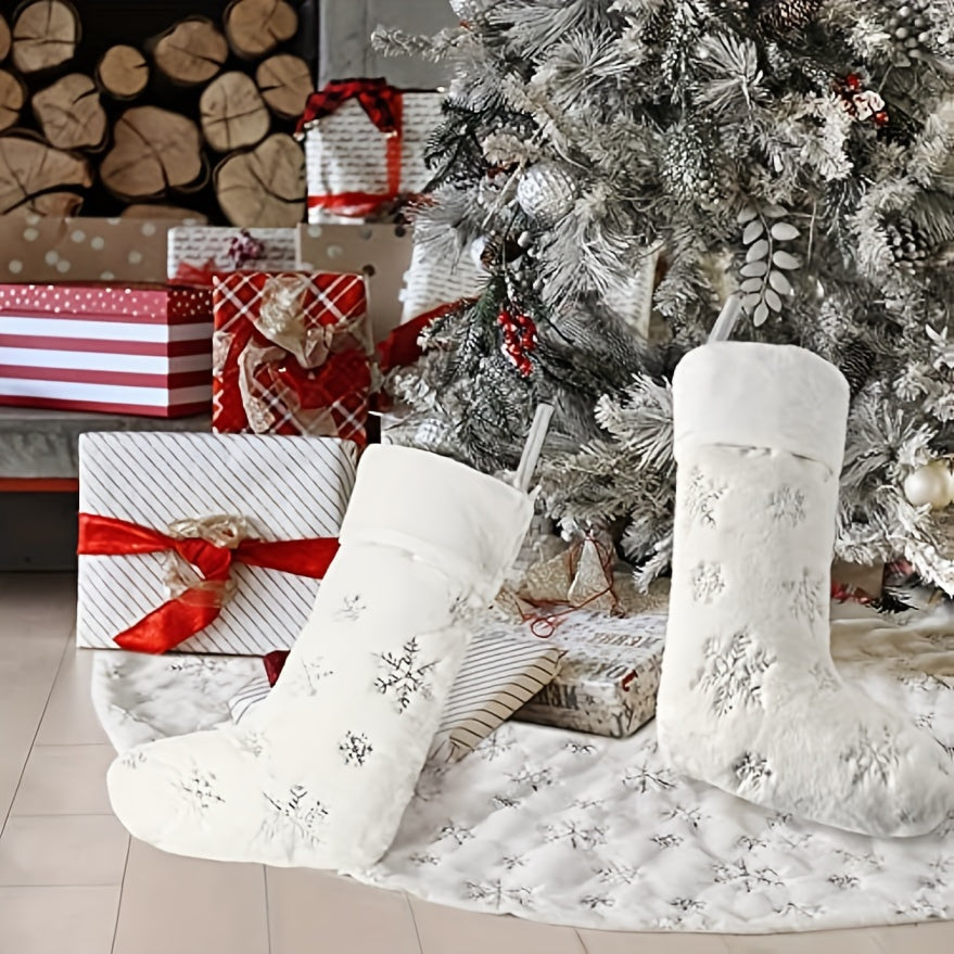 Snowy Christmas Stockings Faux Fur Hanging Ornaments Candy Gift Bags