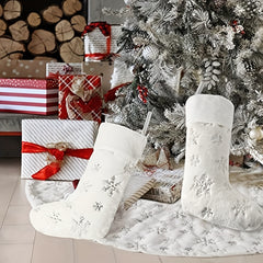 Snowy Christmas Stockings Faux Fur Hanging Ornaments Candy Gift Bags
