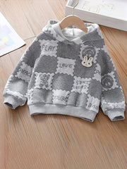 Girls' Bunny Print Hooded Sweatshirt for Casual Outfit