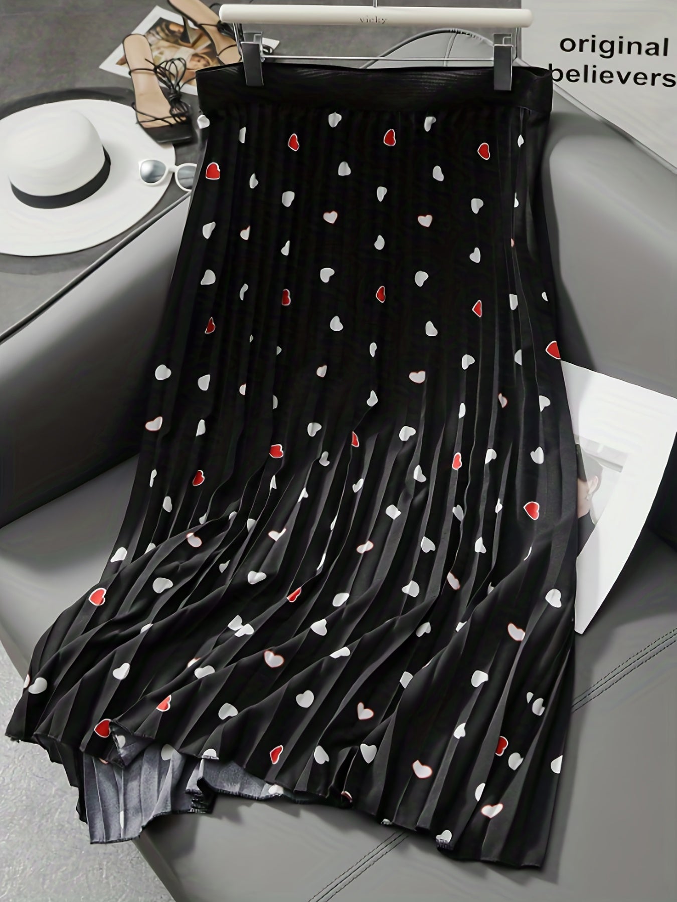 Heart Print Stretch Skirt